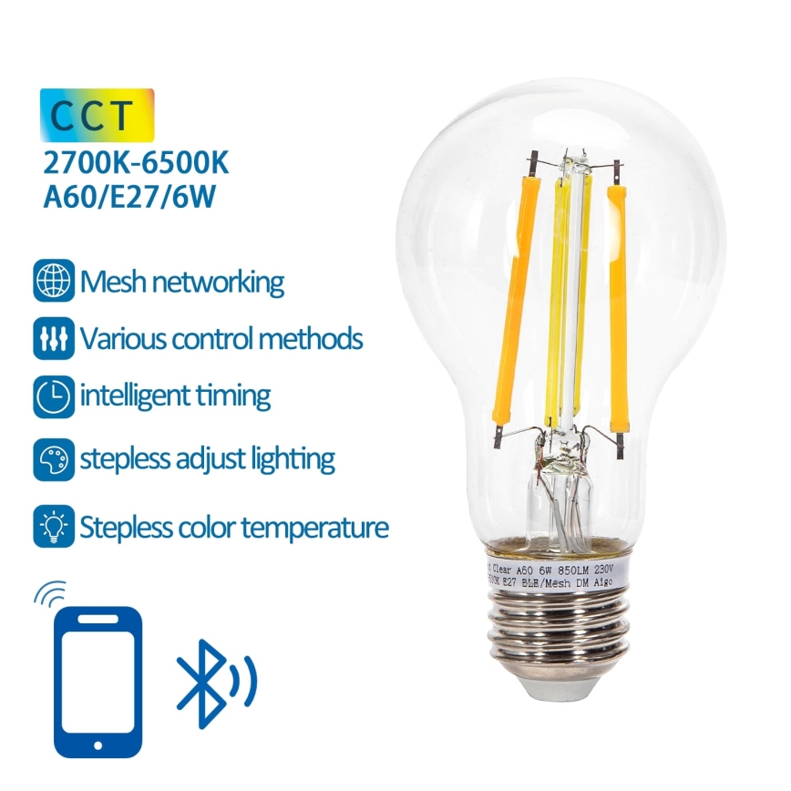 LED Димируема крушка FILAMENT MESH Smart A60 E27/6W/230V 2700-6500K - Aigostar