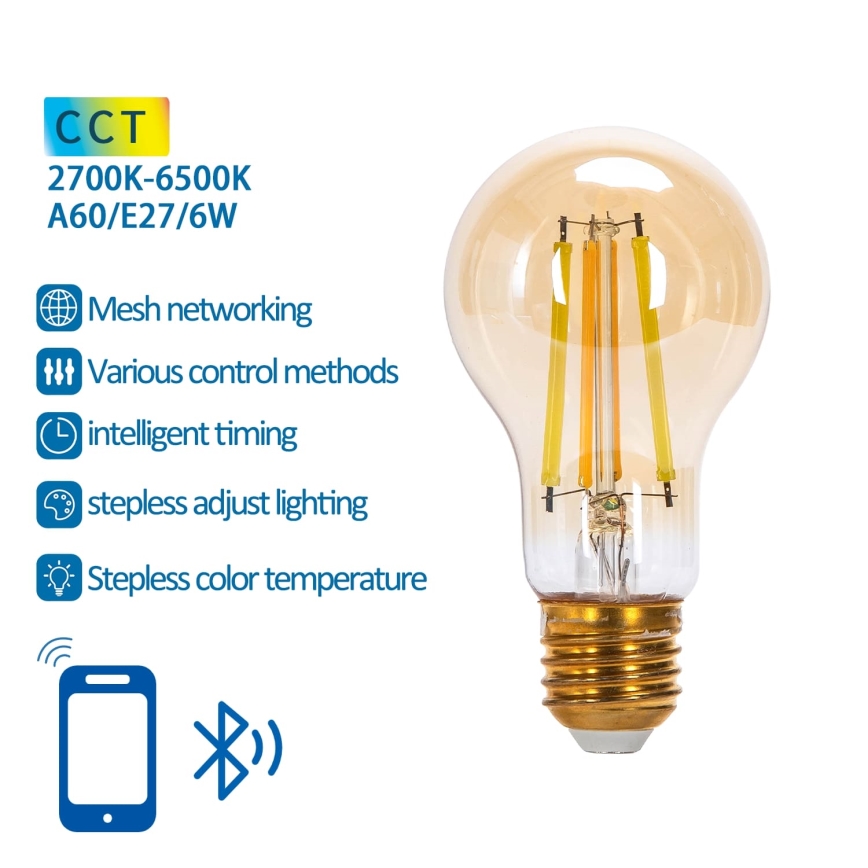 LED Димируема крушка FILAMENT MESH Smart A60 E27/6W/230V 2700-6500K - Aigostar