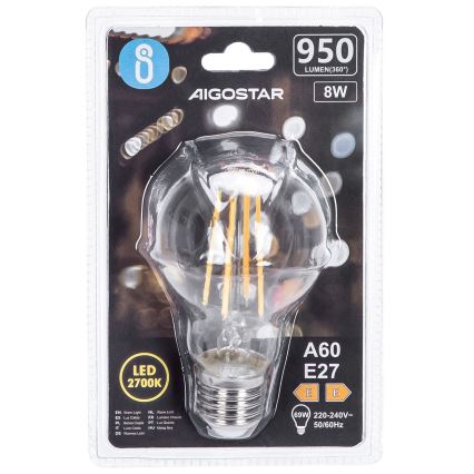 LED Крушка FILAMENT A60 E27/8W/230V 2700K - Aigostar