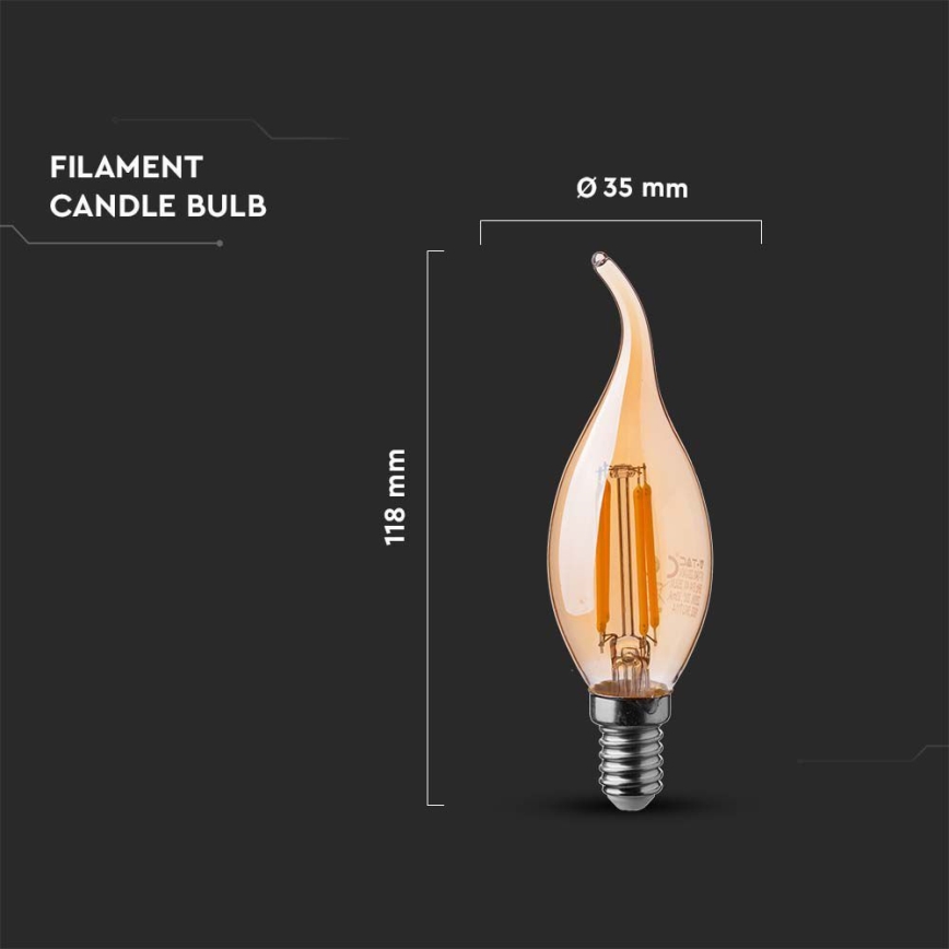 LED Крушка FILAMENT AMBER E14/4W/230V 2200K