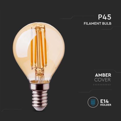 LED Крушка FILAMENT AMBER P45 E14/4W/230V 2200K