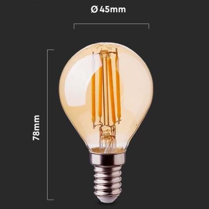 LED Крушка FILAMENT AMBER P45 E14/4W/230V 2200K