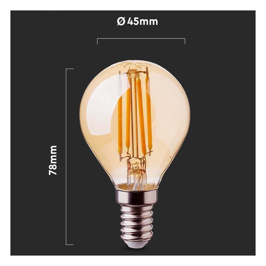 LED Крушка FILAMENT AMBER P45 E14/4W/230V 2200K