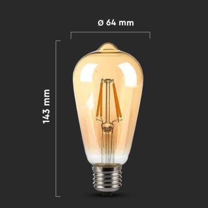 LED Крушка FILAMENT AMBER ST64 E27/8W/230V 2200K