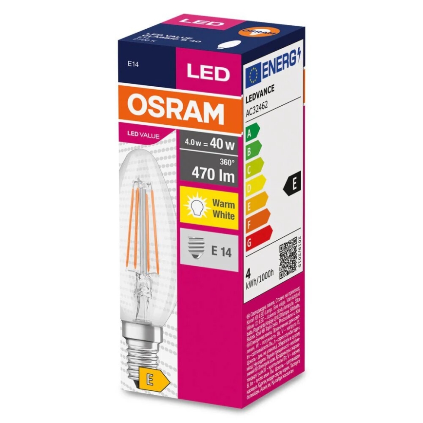 LED Крушка FILAMENT B40 E14/4W/230V 2700K - Osram