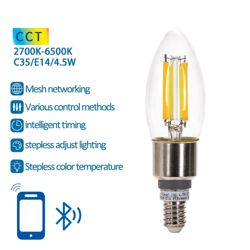 LED Димируема крушка FILAMENT MESH Smart C35 E14/4,5W/230V 2700-6500K - Aigostar