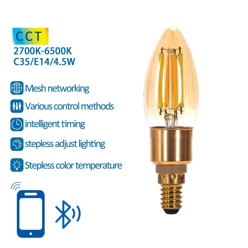 LED Димируема крушка FILAMENT MESH Smart C35 E14/4,5W/230V 2700-6500K - Aigostar