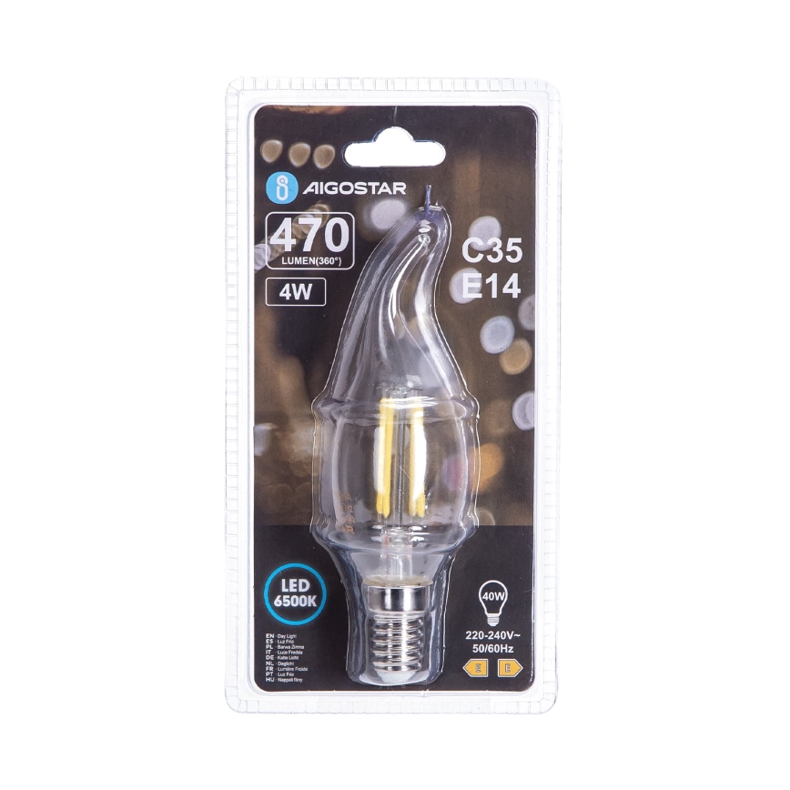 LED крушка FILAMENT C35 E14/4W/230V 6500K - Aigostar