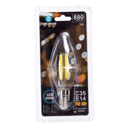 LED крушка FILAMENT C35 E14/8W/230V 6500K - Aigostar