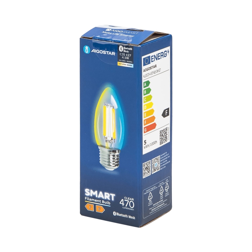 LED Димируема крушка FILAMENT MESH Smart C35 E27/4,5W/230V 2700-6500K - Aigostar