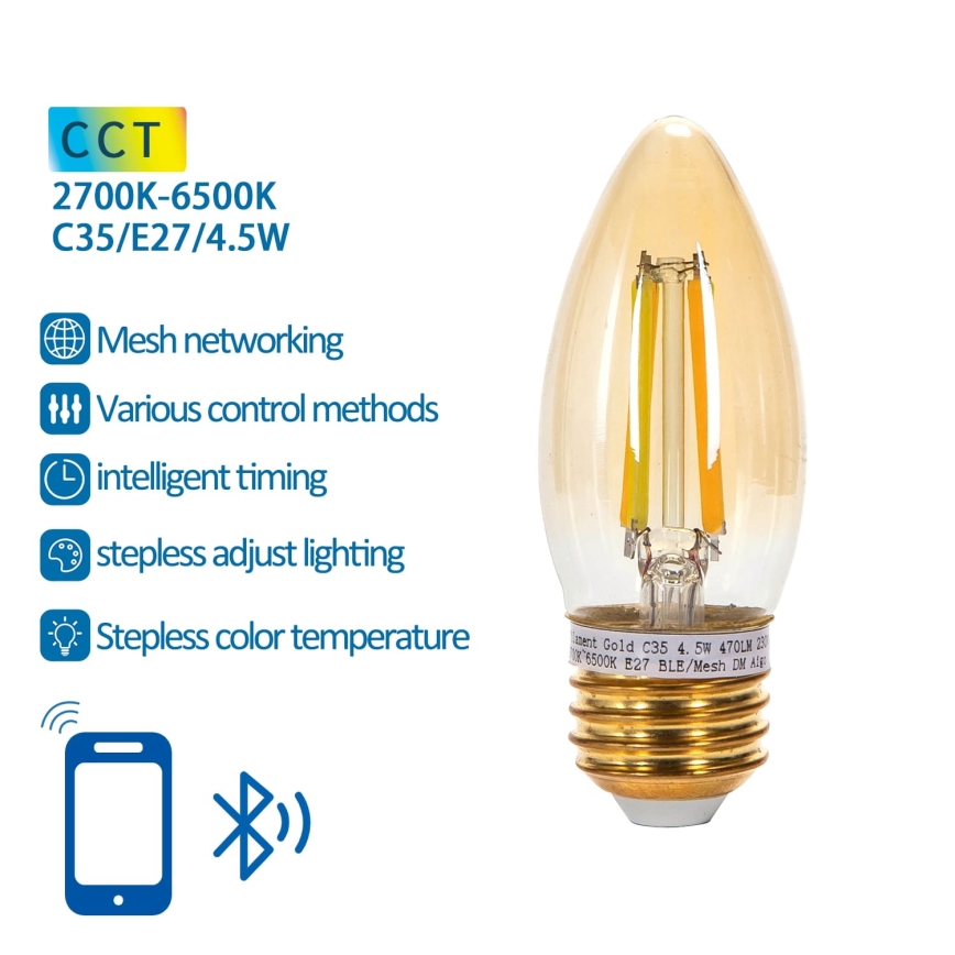LED Димируема крушка FILAMENT MESH Smart C35 E27/4,5W/230V 2700-6500K - Aigostar