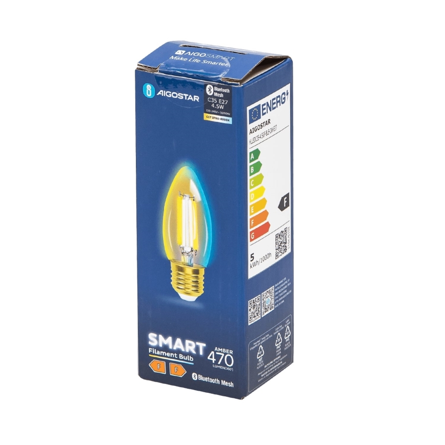 LED Димируема крушка FILAMENT MESH Smart C35 E27/4,5W/230V 2700-6500K - Aigostar