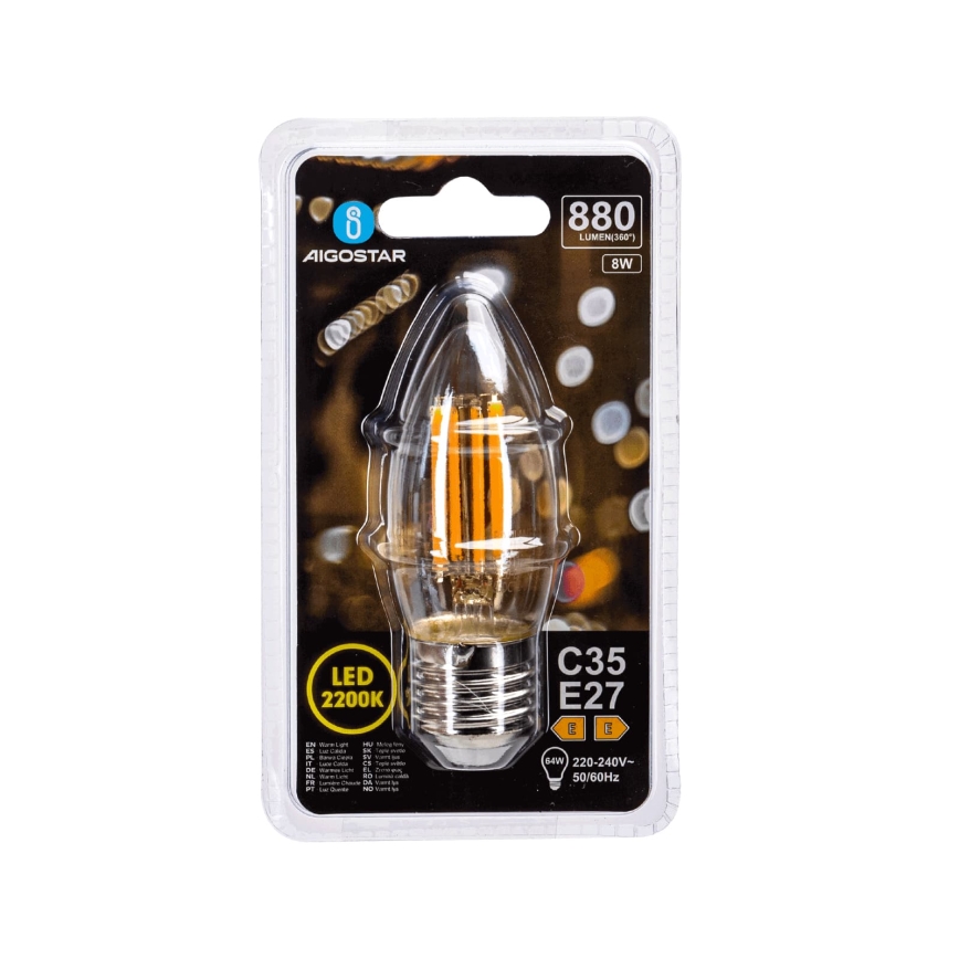 LED крушка FILAMENT C35 E27/8W/230V 2200K - Aigostar