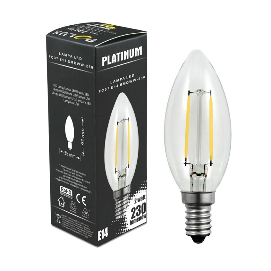 LED Крушка FILAMENT C37 E14/2W/230V 3000K