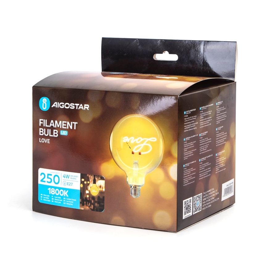 LED Крушка FILAMENT E27/4W/230V 1800K любов - Aigostar