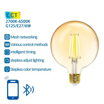 LED Димируема крушка FILAMENT MESH Smart G125 E27/6W/230V 2700-6500K - Aigostar