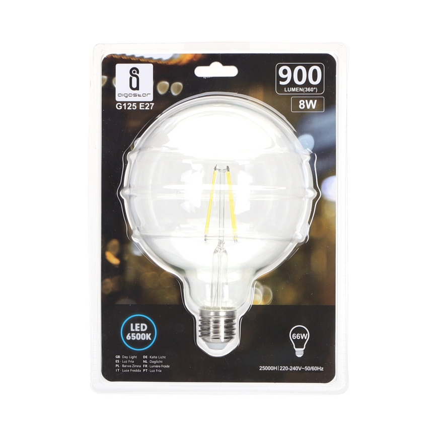 LED Крушка FILAMENT G125 E27/8W/230V 6500K - Aigostar