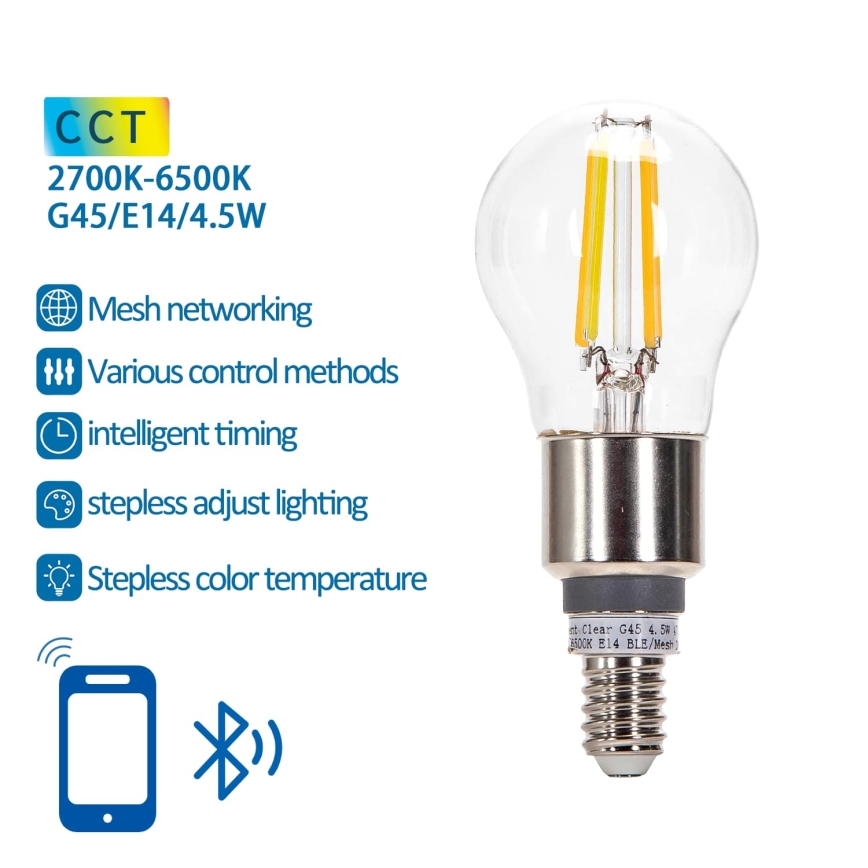 LED Димируема крушка FILAMENT MESH Smart G45 E14/4,5W/230V 2700-6500K - Aigostar