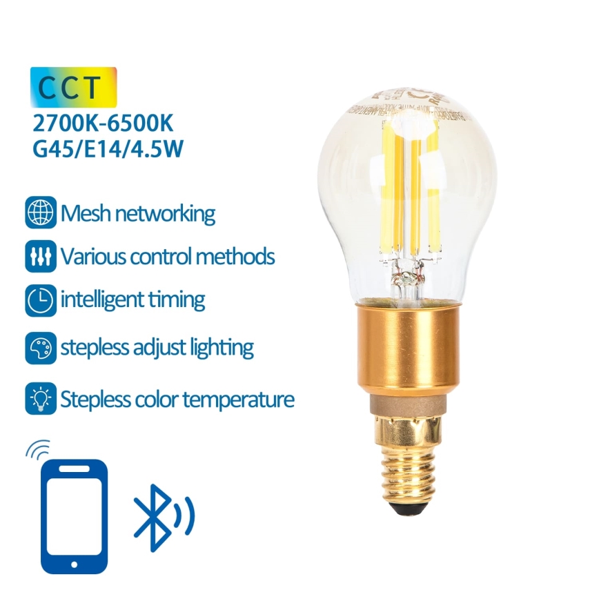 LED Димируема крушка FILAMENT MESH Smart G45 E14/4,5W/230V 2700-6500K - Aigostar