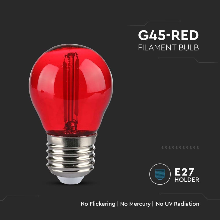 LED Крушка FILAMENT G45 E27/2W/230V червен