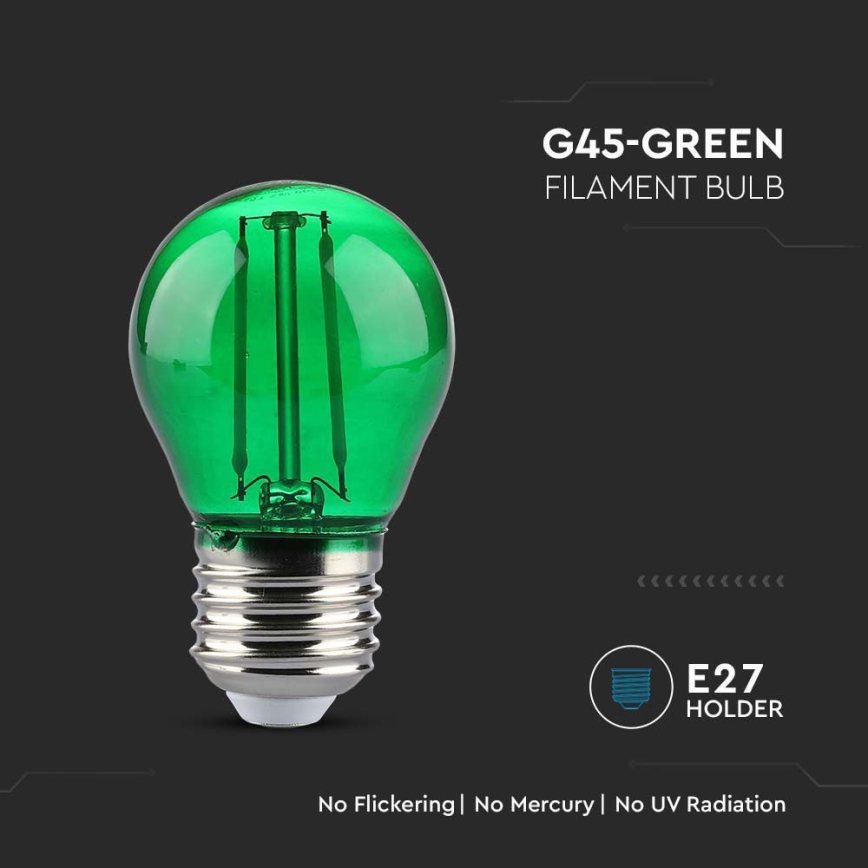 LED Крушка FILAMENT G45 E27/2W/230V зелен