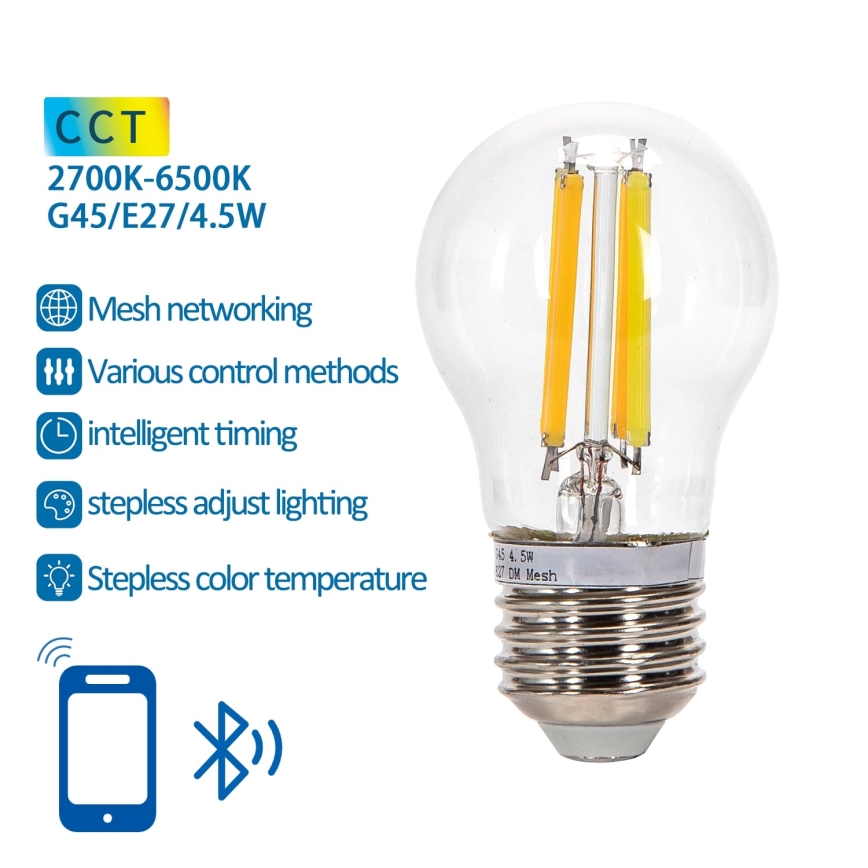 LED Димируема крушка FILAMENT MESH Smart G45 E27/4,5W/230V 2700-6500K - Aigostar