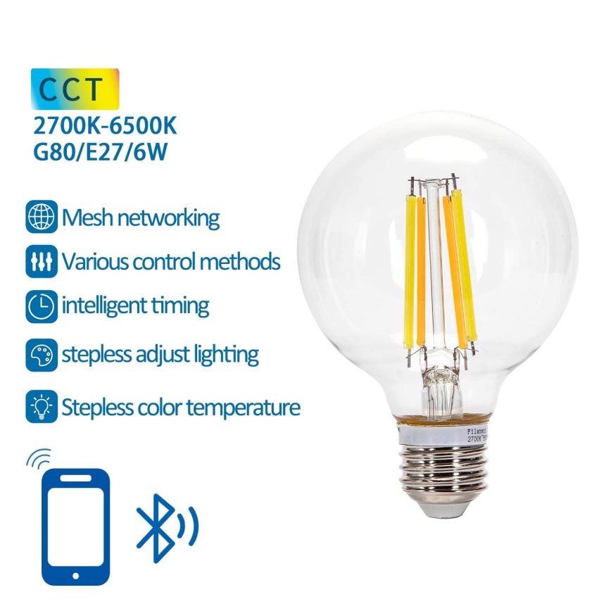LED Димируема крушка FILAMENT MESH Smart G80 E27/6W/230V 2700-6500K - Aigostar