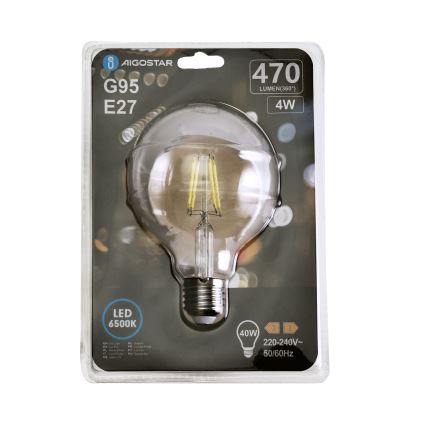 LED Крушка FILAMENT G95 E27/4W/230V 6500K - Aigostar