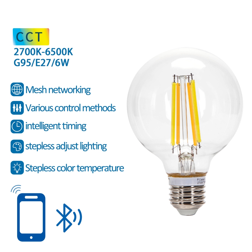 LED Димируема крушка FILAMENT MESH Smart G95 E27/6W/230V 2700-6500K - Aigostar