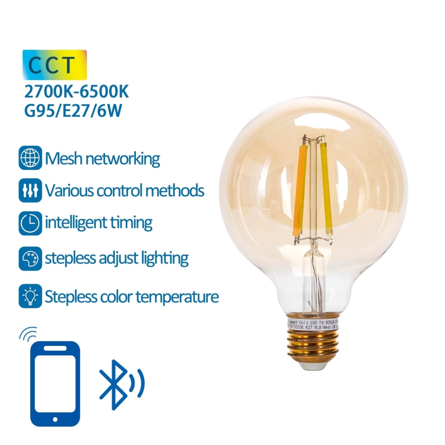 LED Димируема крушка FILAMENT MESH Smart G95 E27/6W/230V 2700-6500K - Aigostar