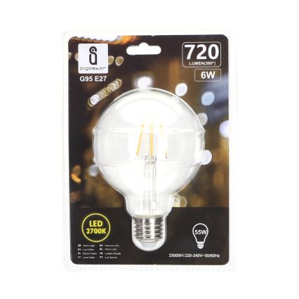 LED Крушка FILAMENT G95 E27/6W/230V 2700K - Aigostar