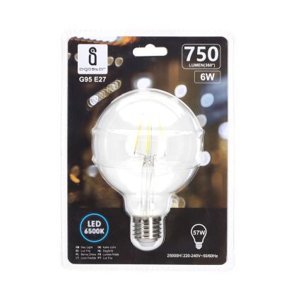 LED Крушка FILAMENT G95 E27/6W/230V 6500K - Aigostar