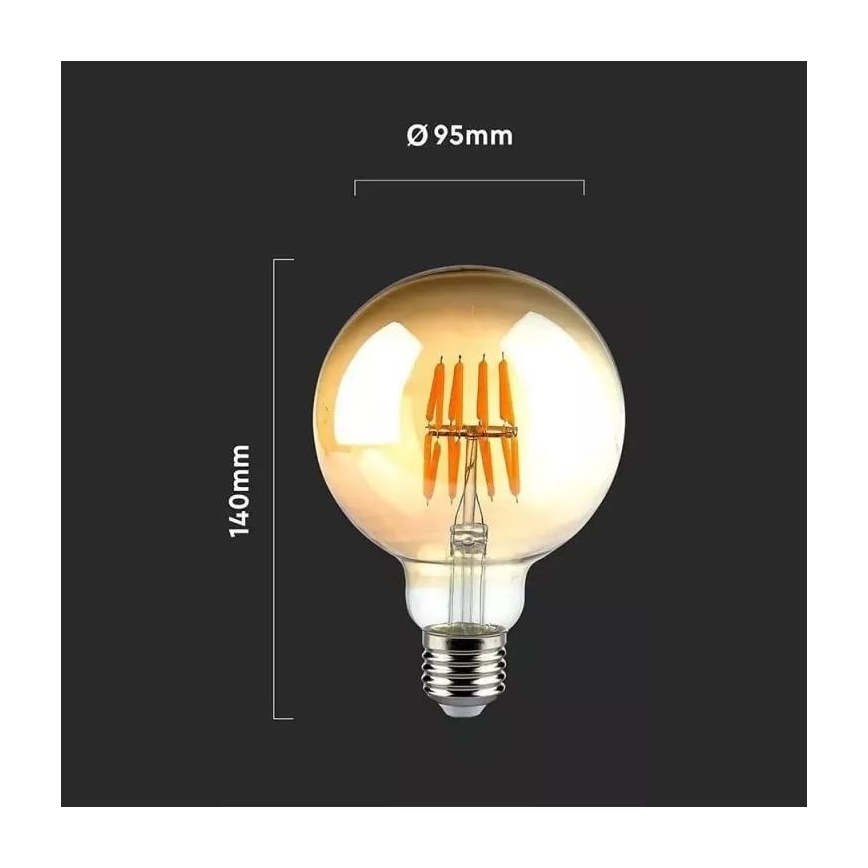 LED Крушка FILAMENT G95 E27/8W/230V 2200K