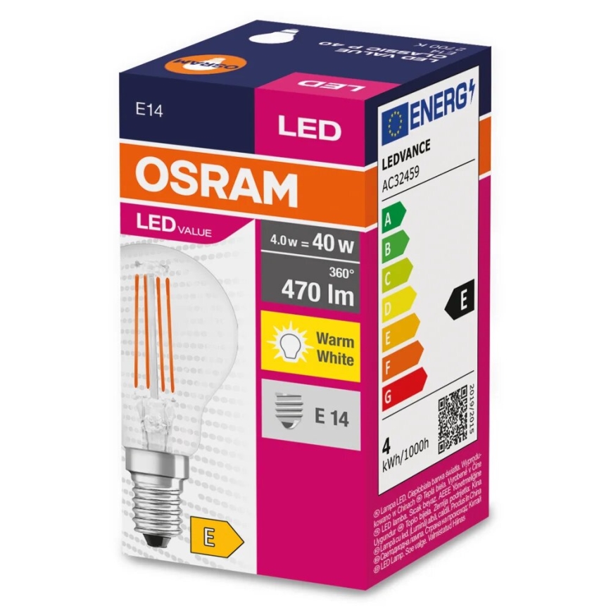 LED Крушка FILAMENT P40 E14/4W/230V 2700K - Osram