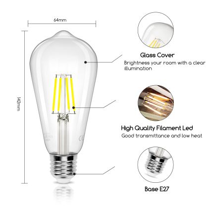 LED Крушка FILAMENT ST64 E27/4W/230V 6500K - Aigostar