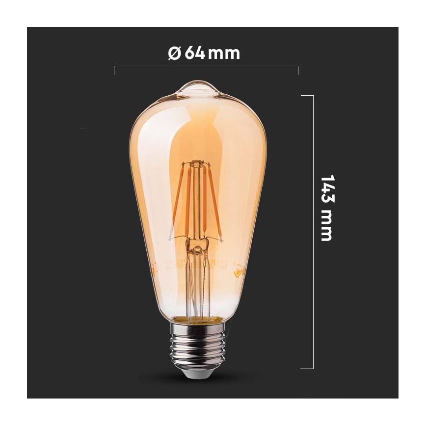 LED Крушка FILAMENT ST64 E27/6W/230V 2200K