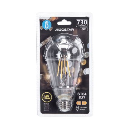 LED Крушка FILAMENT ST64 E27/6W/230V 2700K - Aigostar