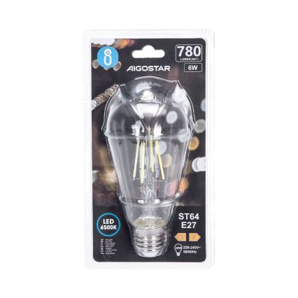 LED Крушка FILAMENT ST64 E27/6W/230V 6500K - Aigostar