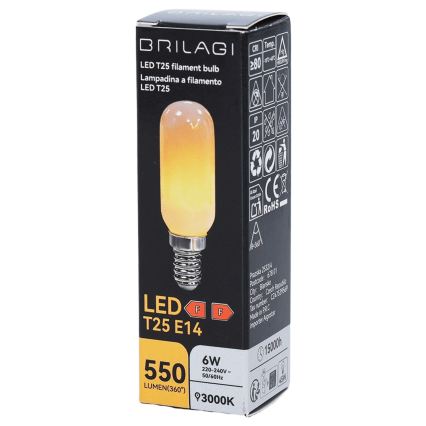 LED крушка FILAMENT T25 E14/6W/230V 3000K - BRILAGI