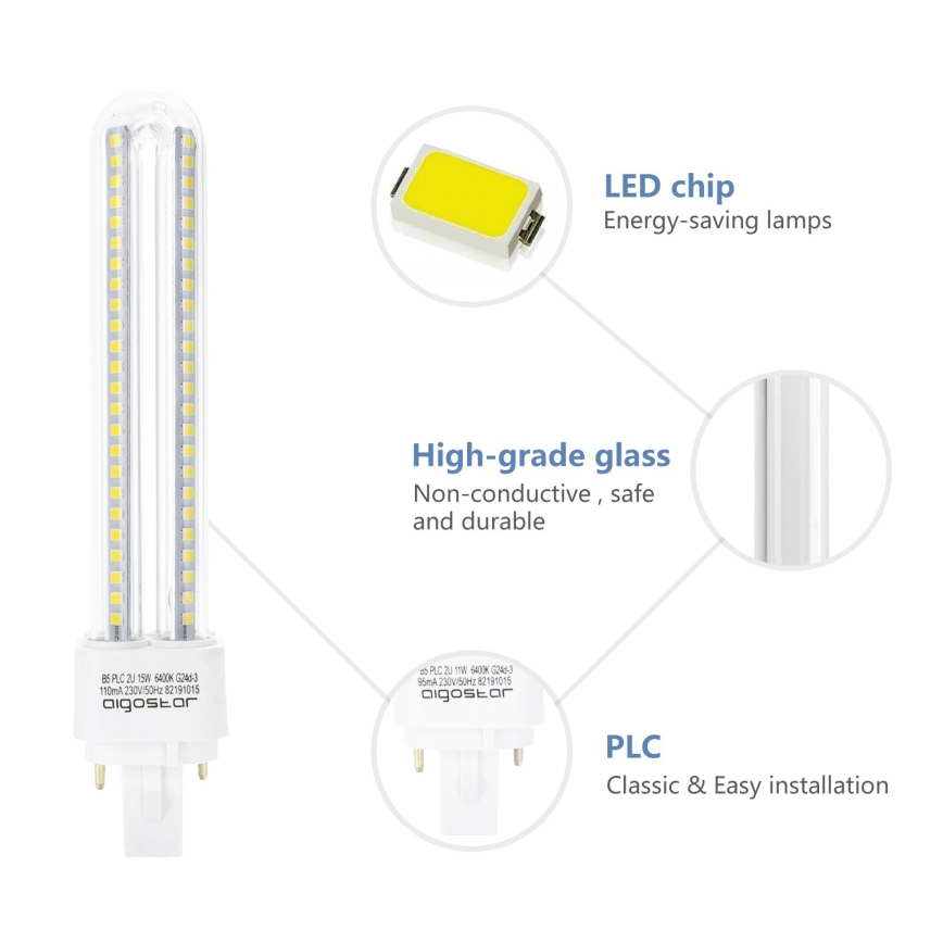 LED Крушка G24D-3/15W/230V 6500K - Aigostar