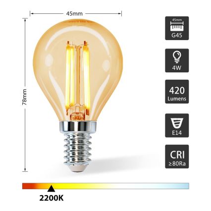 LED Крушка G45 E14/4W/230V 2200K - Aigostar