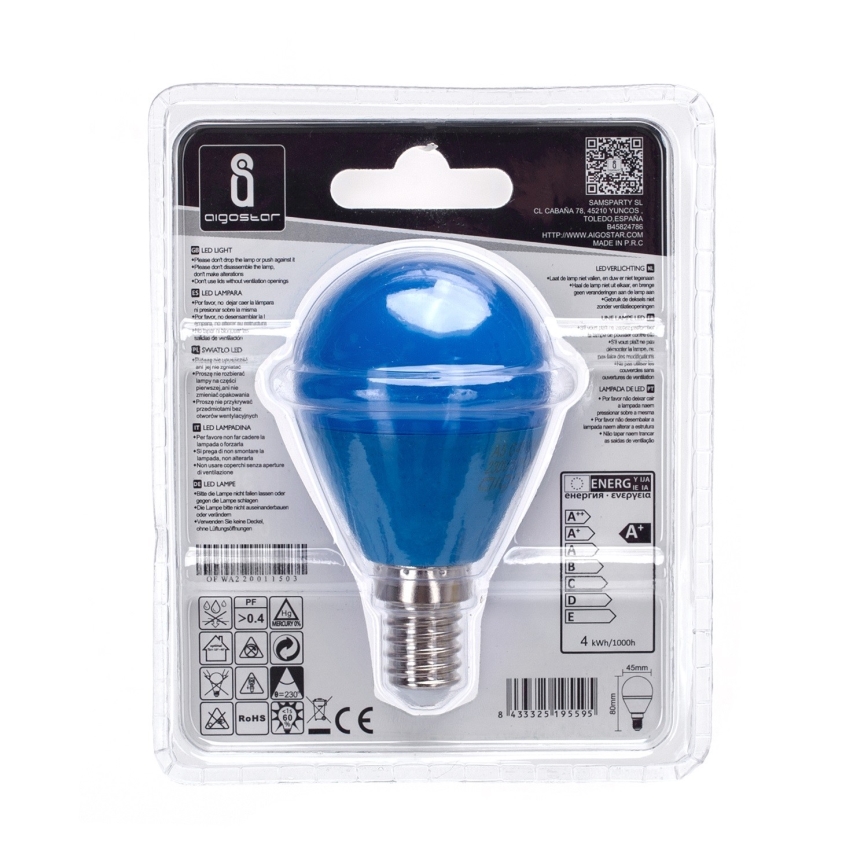 LED Крушка G45 E14/4W/230V blue - Aigostar