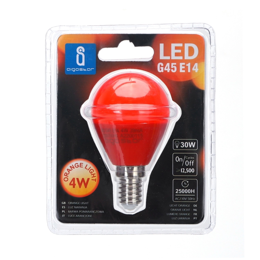 LED Крушка G45 E14/4W/230V оранжева - Aigostar