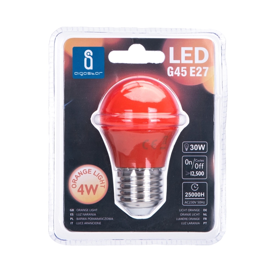 LED Крушка G45 E27/4W/230V оранжева - Aigostar