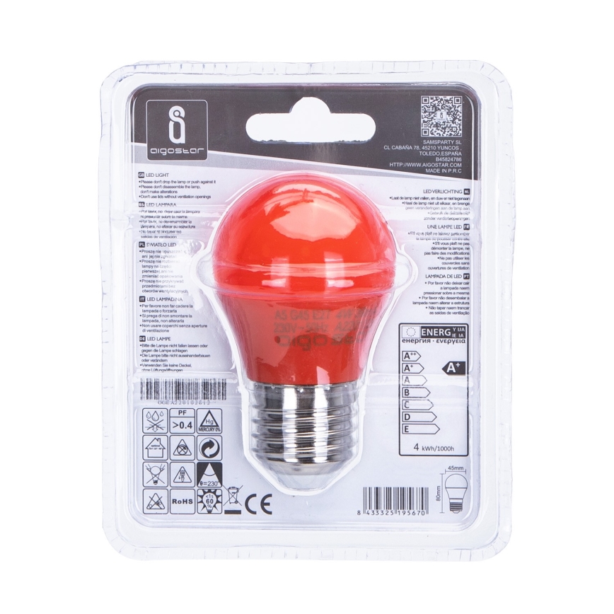 LED Крушка G45 E27/4W/230V оранжева - Aigostar