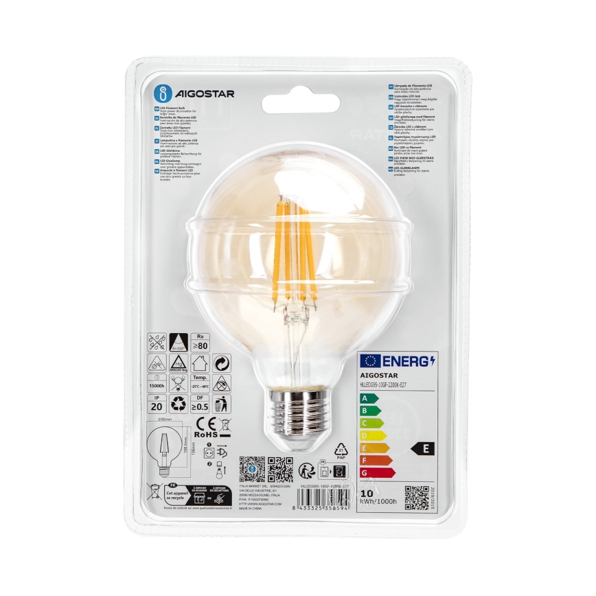 LED Крушка G95 E27/10W/230V 2200K - Aigostar