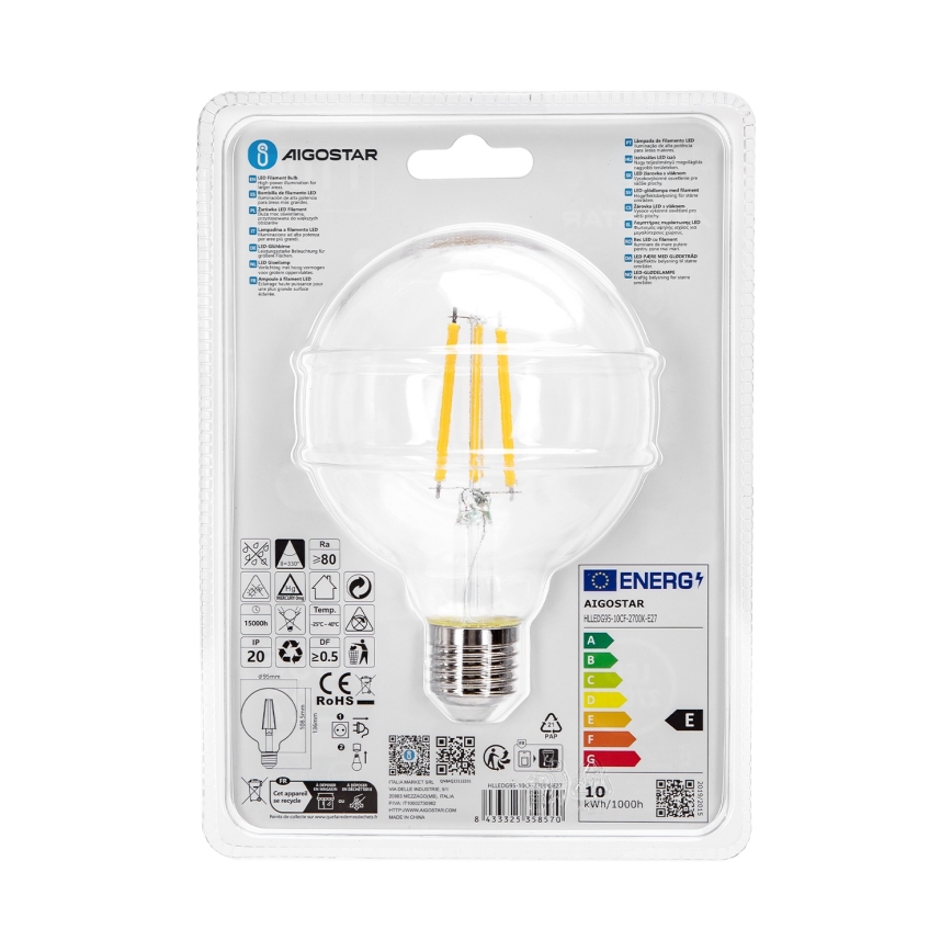 LED Крушка G95 E27/10W/230V 2700K - Aigostar