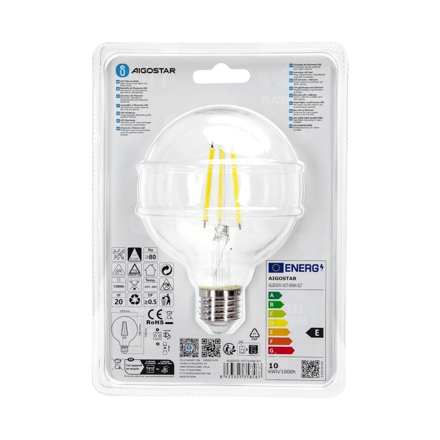 LED Крушка G95 E27/10W/230V 6500K - Aigostar