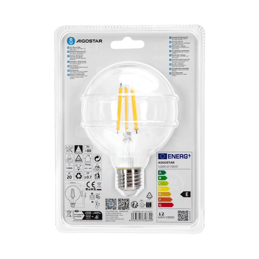 LED Крушка G95 E27/12W/230V 2700K - Aigostar