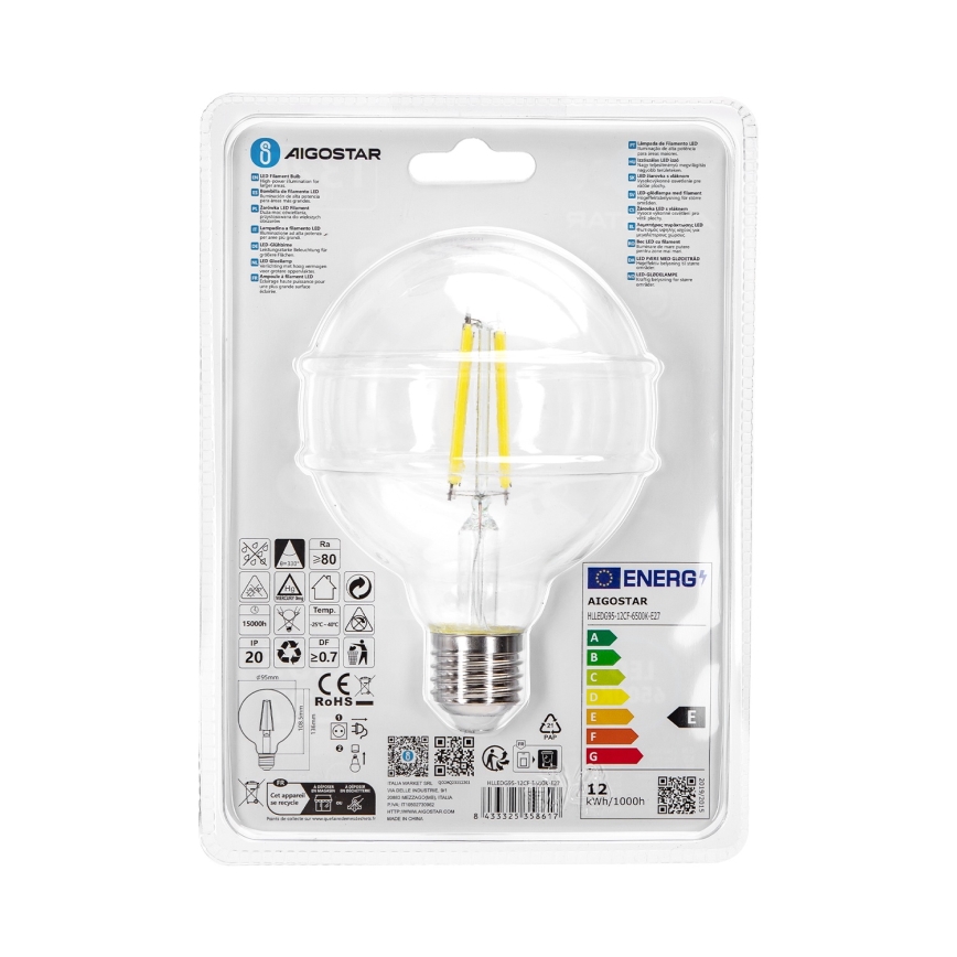 LED Крушка G95 E27/12W/230V 6500K - Aigostar
